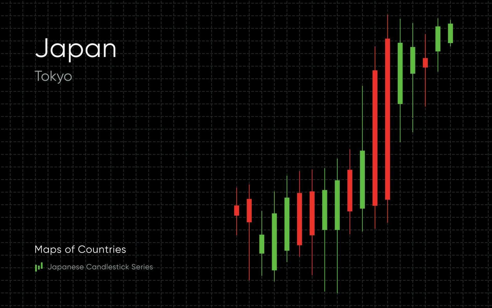 The Japan map is shown in a chart with bars and lines. Japanese candlestick chart Series vector