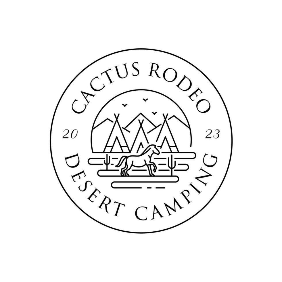 Desierto cámping tienda tipi con caballo y cactus logo diseño vector