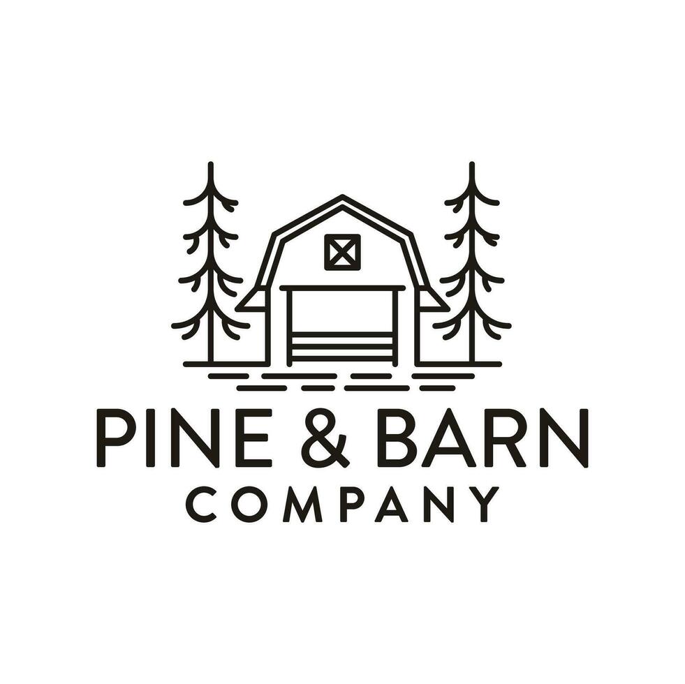 Wooden Barn Farm Minimalist Line Art Vintage Retro Logo design vector