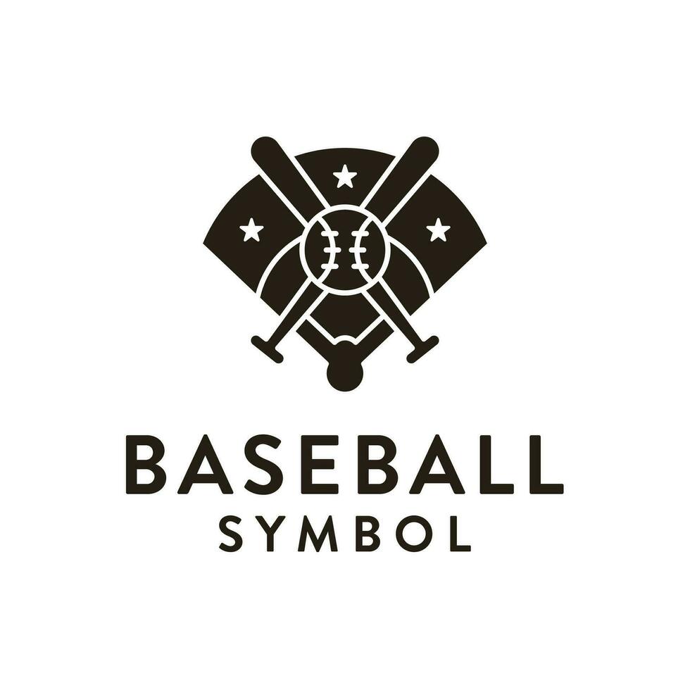 Baseball field icon. Silhouette of baseball field with ball and bat vector icon