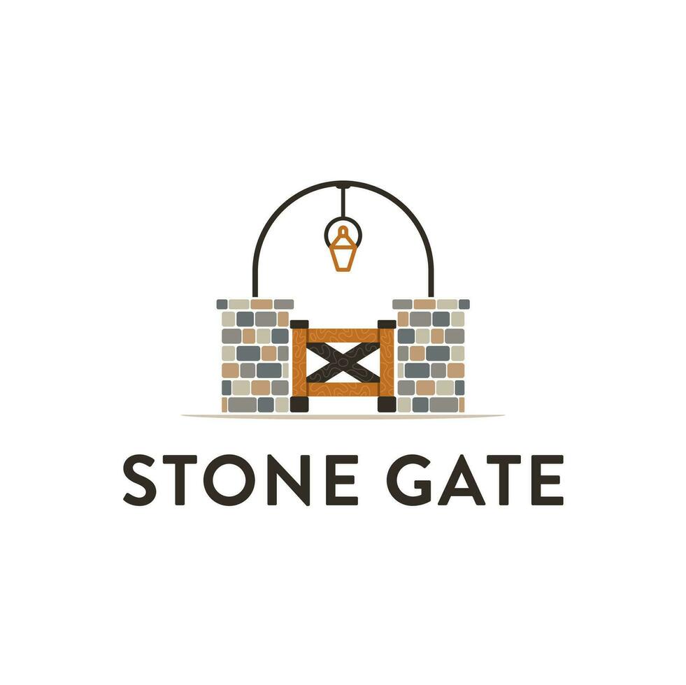 Vintage Rustic Retro Stone Gate with Chandelier Illustration in Historic Architecture Vector Design Element