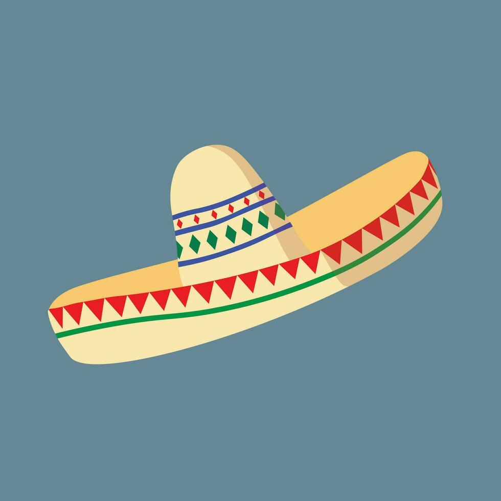 Mexican men's hat Sombrero flat vector in cartoon style. Dia De Los Muertos. Day of the Dead concept. Mexican traditional culture.