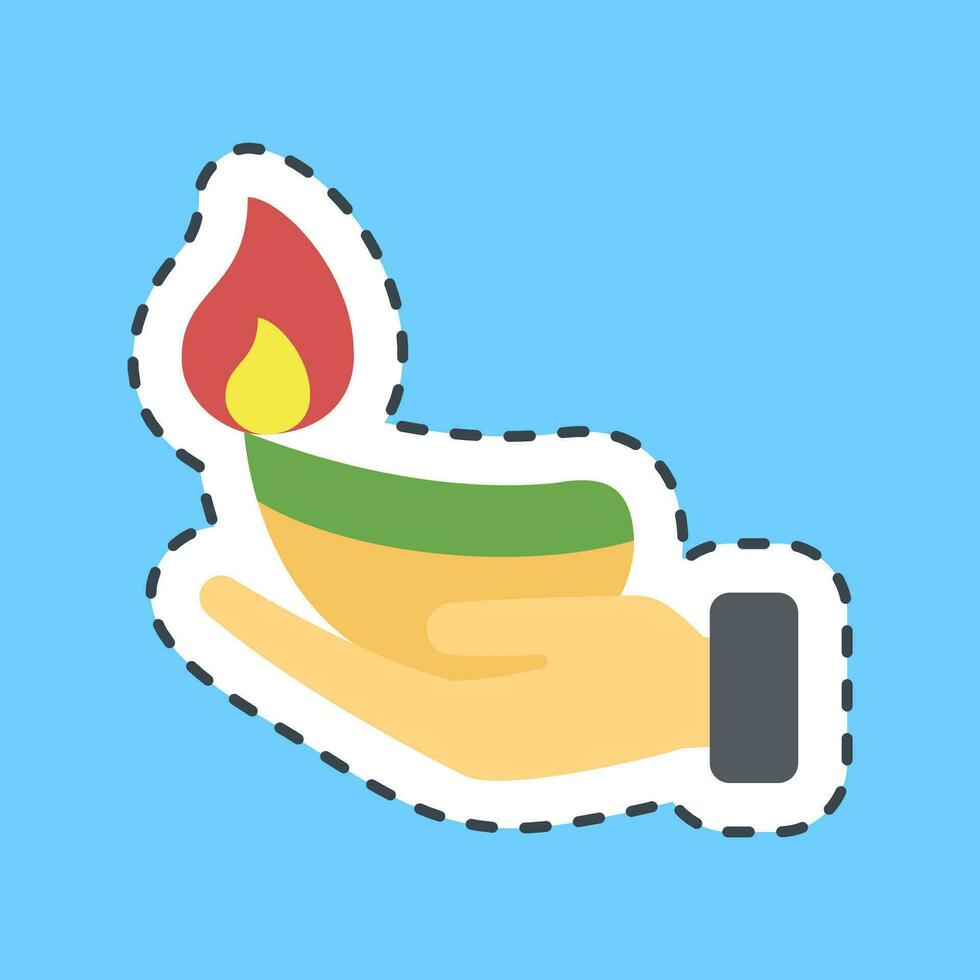 Cutting line sticker fire lamp on hand. Diwali celebration elements. Good for prints, posters, logo, decoration, infographics, etc. vector