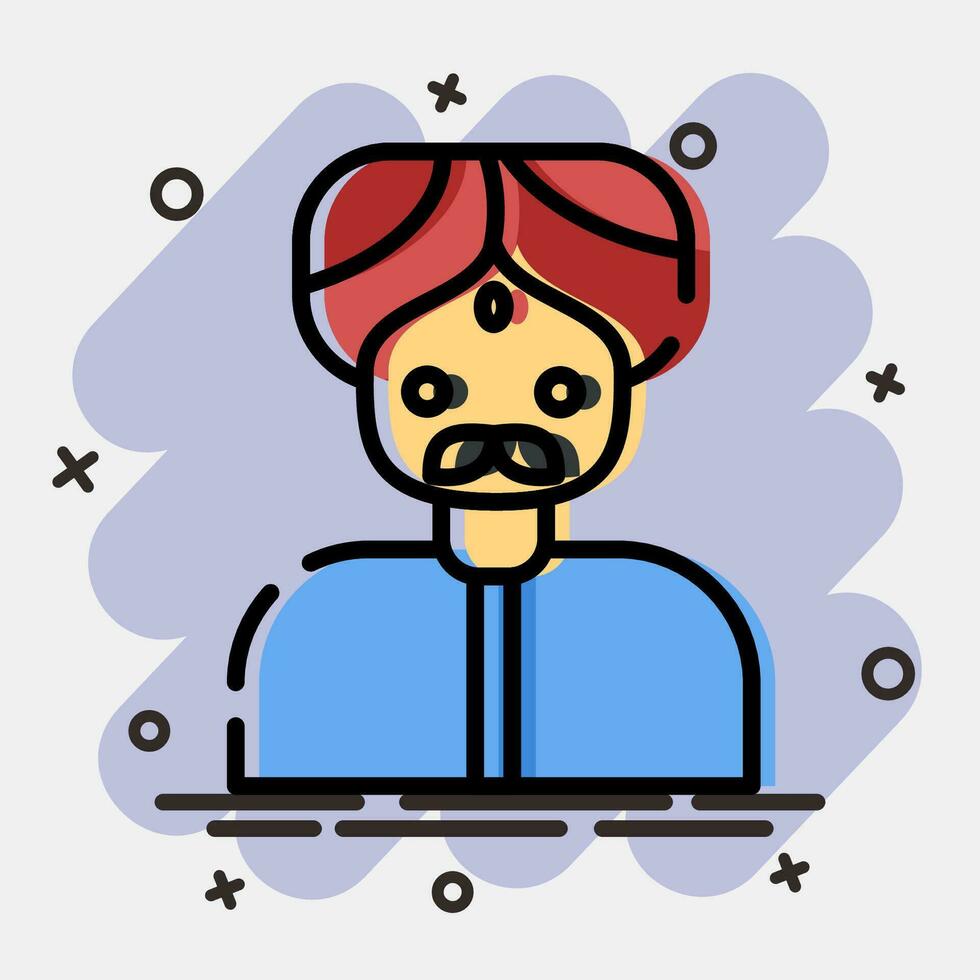 icono indio hombre. diwali celebracion elementos. íconos en cómic estilo. bueno para huellas dactilares, carteles, logo, decoración, infografía, etc. vector