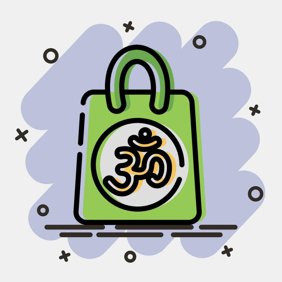 icono regalo bolsa. diwali celebracion elementos. íconos en cómic estilo. bueno para huellas dactilares, carteles, logo, decoración, infografía, etc. vector