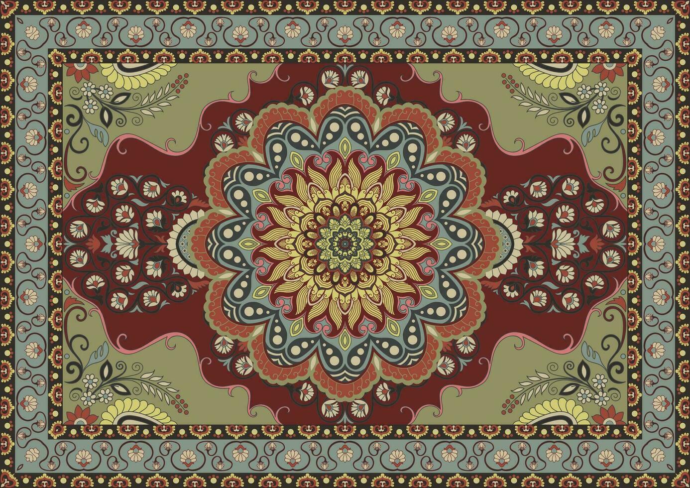 Sun and flower carpet. Persian carpet. floor rugs vector