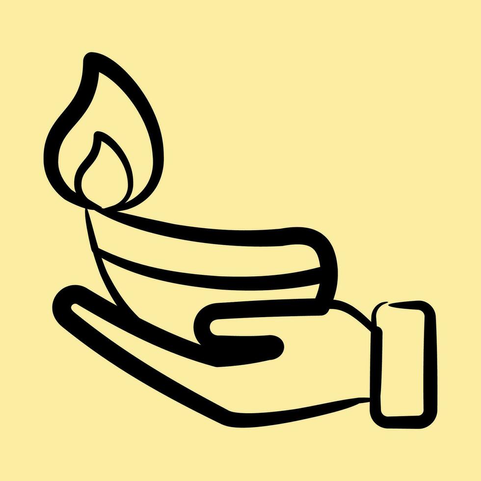 Icon fire lamp on hand. Diwali celebration elements. Icons in hand drawn style. Good for prints, posters, logo, decoration, infographics, etc. vector