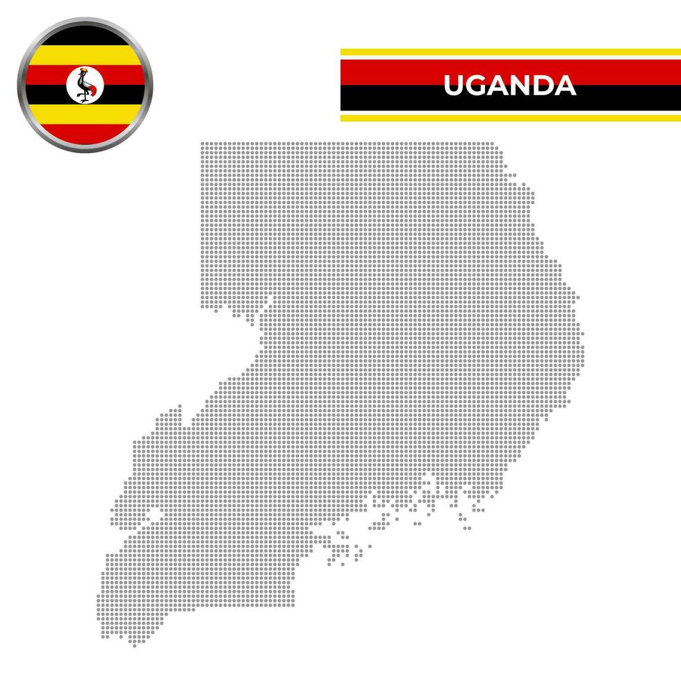 punteado mapa de Uganda con circular bandera vector