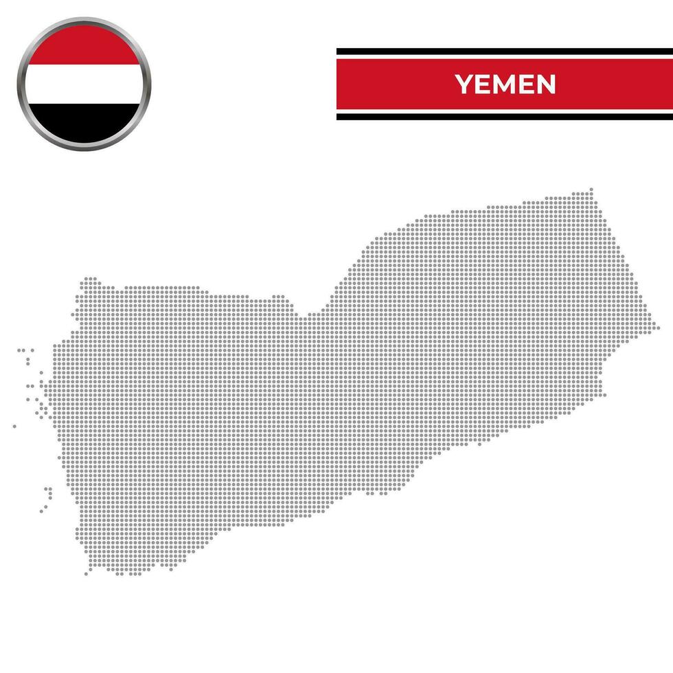 Dotted map of Yemen with circular flag vector