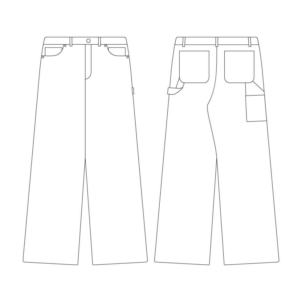 template high waist length wide carpenter pants vector illustration ...