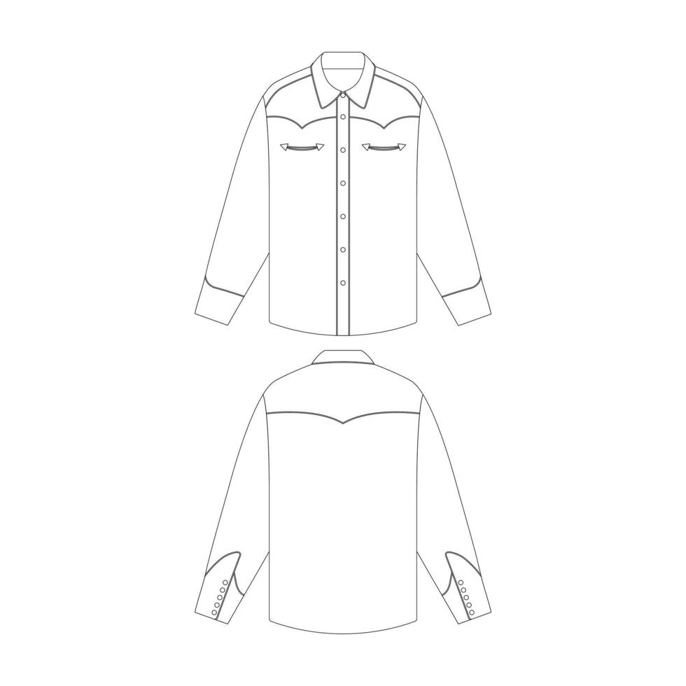 modelo sonrisa bolsillos occidental camisa vector ilustración plano diseño contorno ropa colección