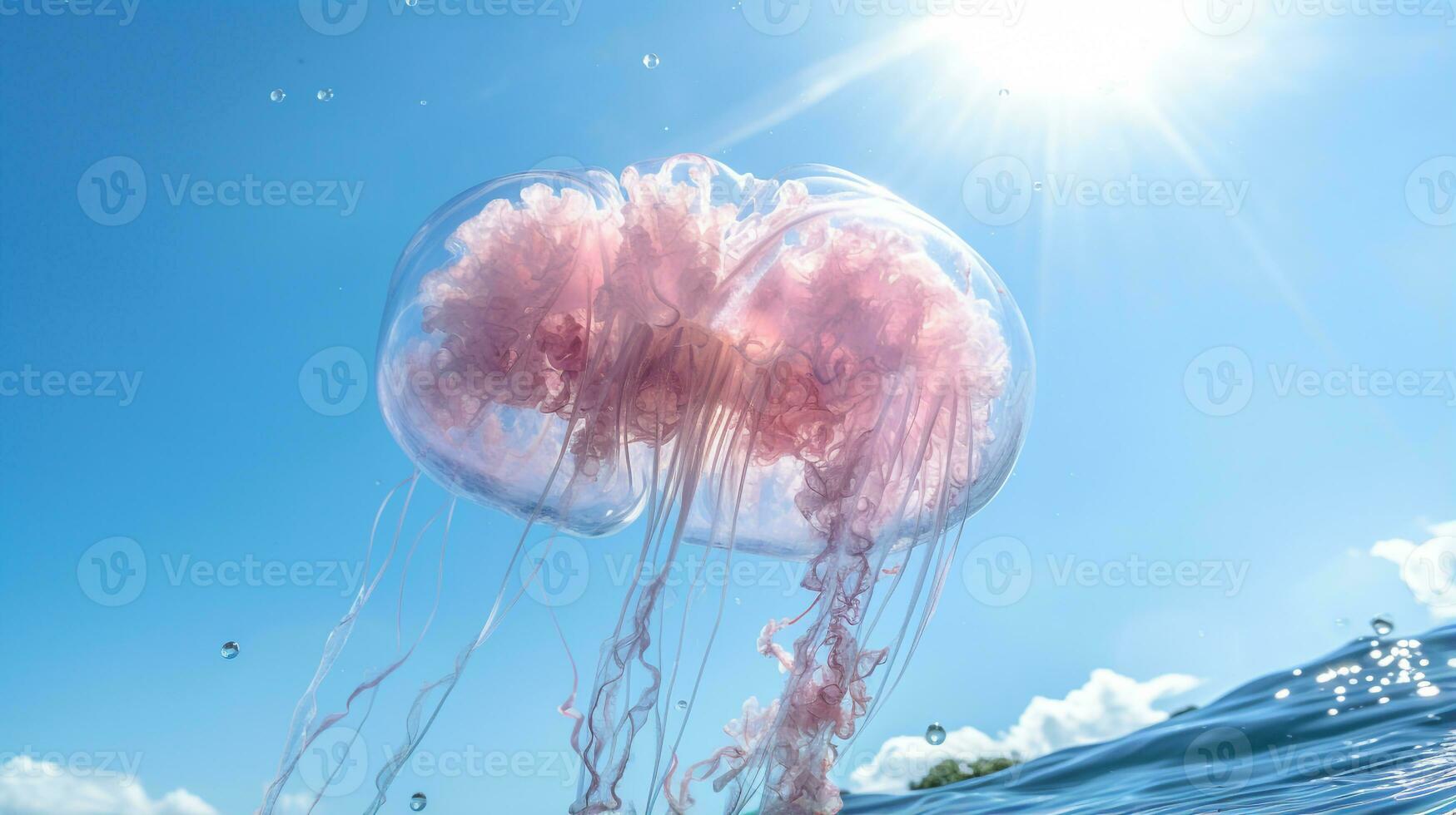 Photo of a Jellyfish under Blue Sky. Generative AI