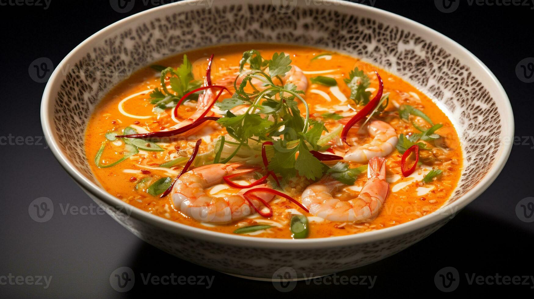 Photo of Tom Yum Soup as a dish in a high-end restaurant. Generative AI