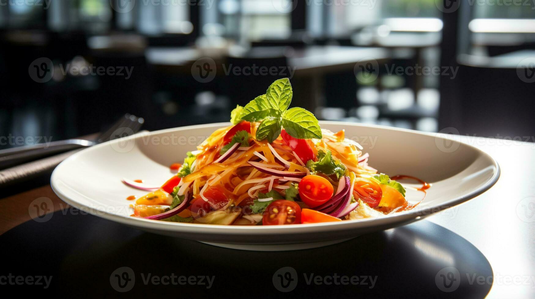 Photo of Papaya Salad as a dish in a high-end restaurant. Generative AI