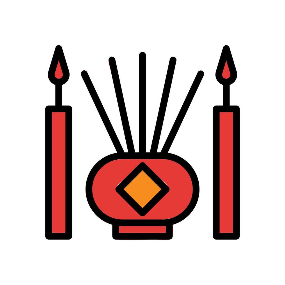 Incense icon colored outline red orange colour chinese new year symbol perfect. vector
