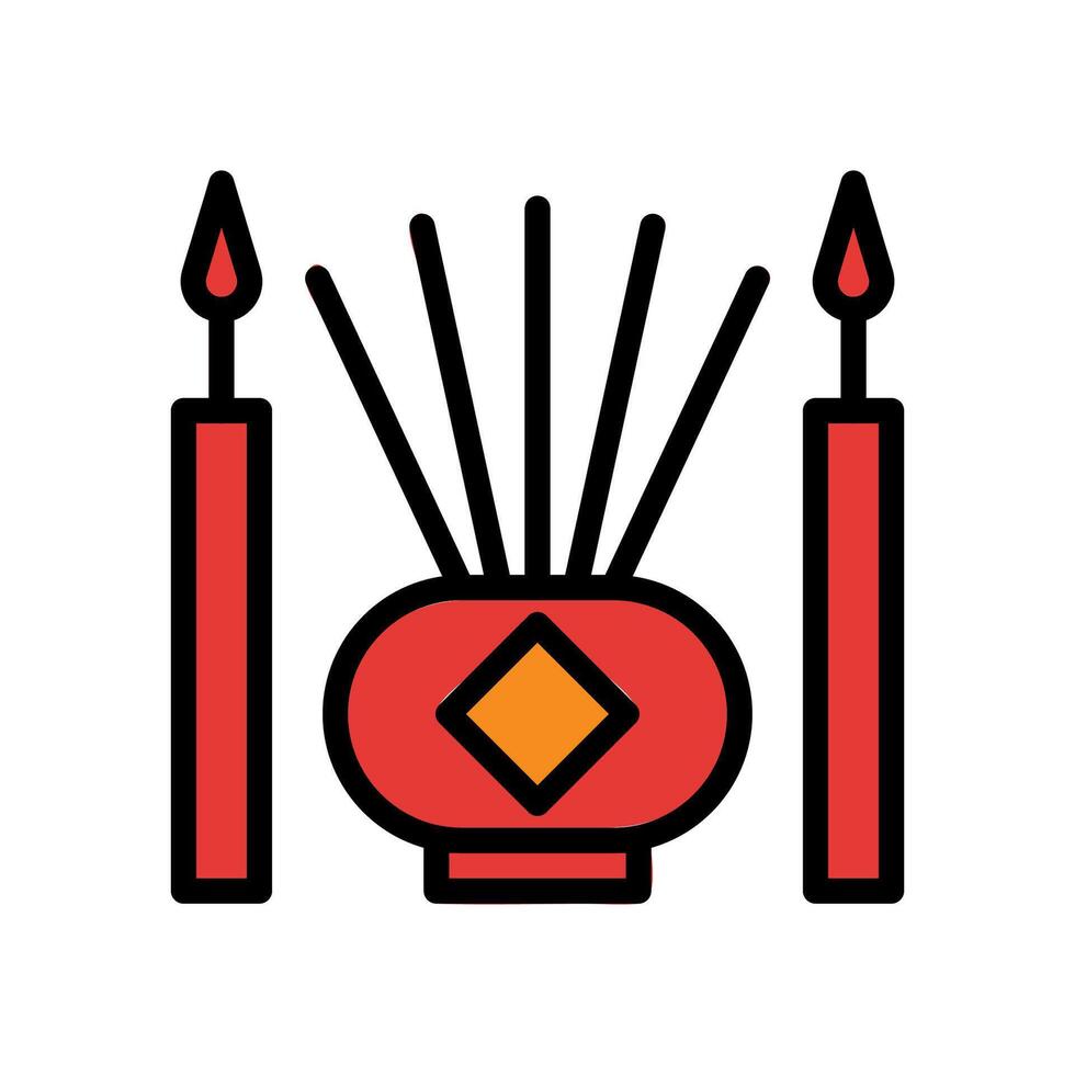 Incense icon colored outline red orange colour chinese new year symbol perfect. vector