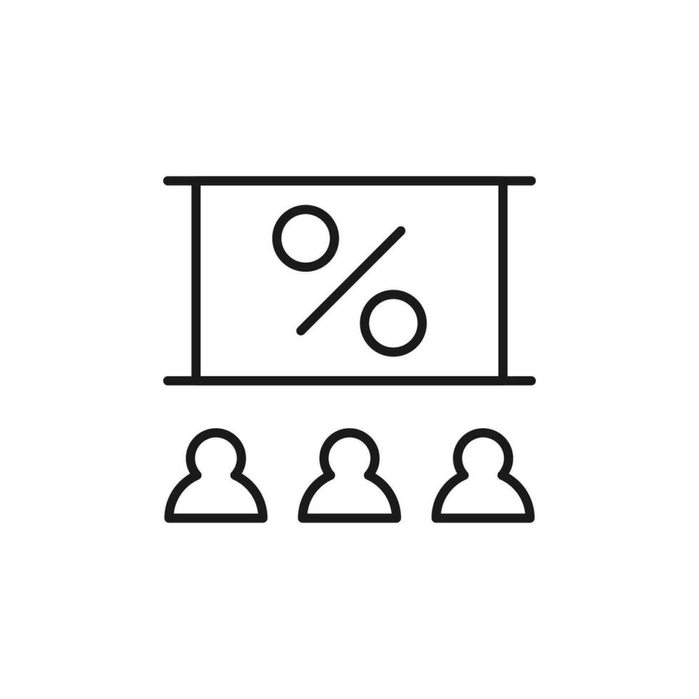 Percent on Board in an Auditorium Isolated Line Icon. Perfect for web sites, apps, UI, internet, shops, stores. Simple image drawn with black thin line vector