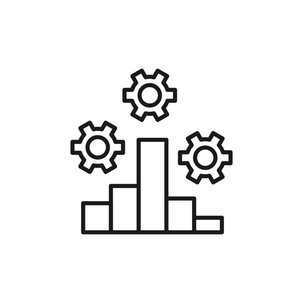 Gears over Progress Bar Isolated Line Icon. Perfect for web sites, apps, UI, internet, shops, stores. Simple image drawn with black thin line vector