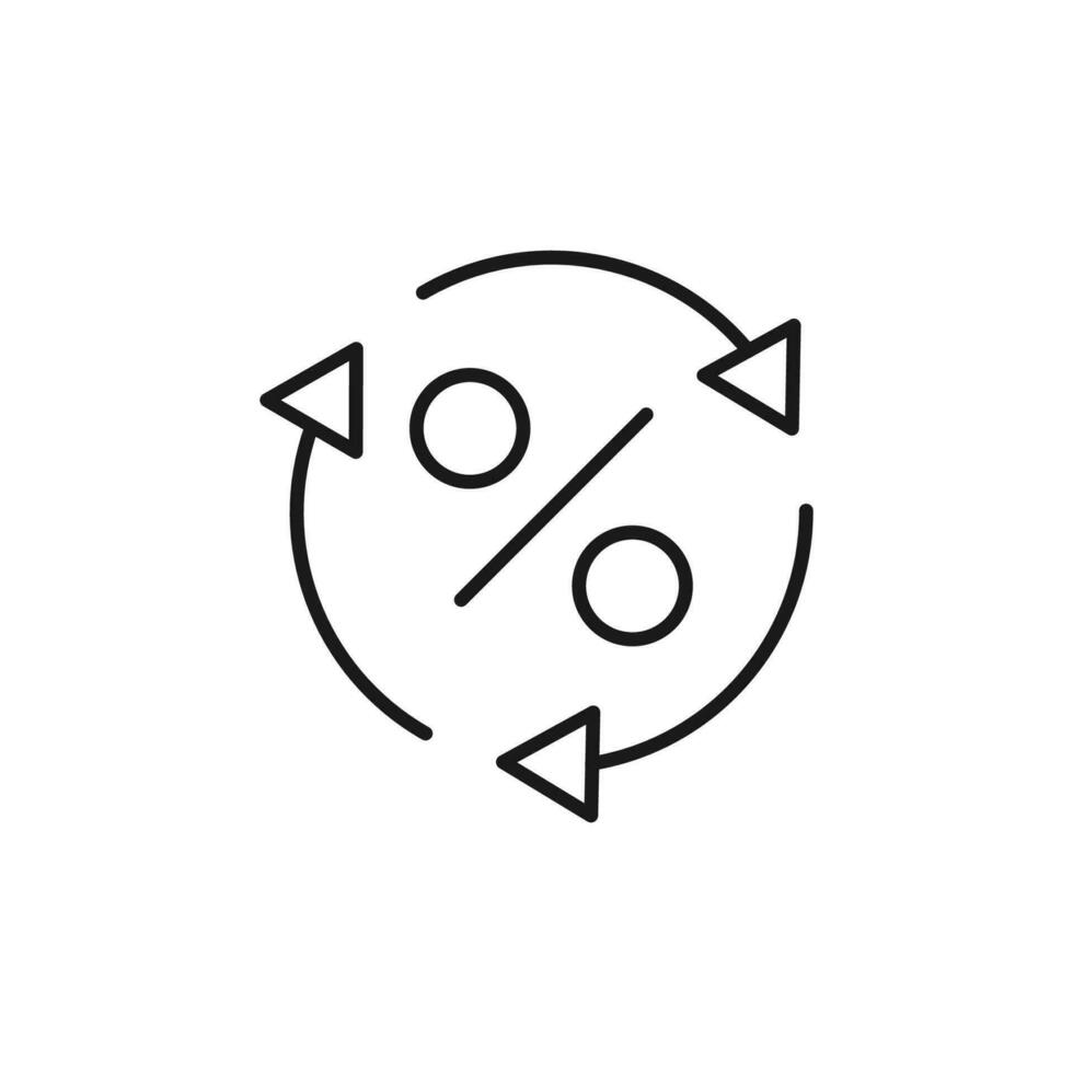 Percent inside of Arrows Isolated Line Icon. Perfect for web sites, apps, UI, internet, shops, stores. Simple image drawn with black thin line vector