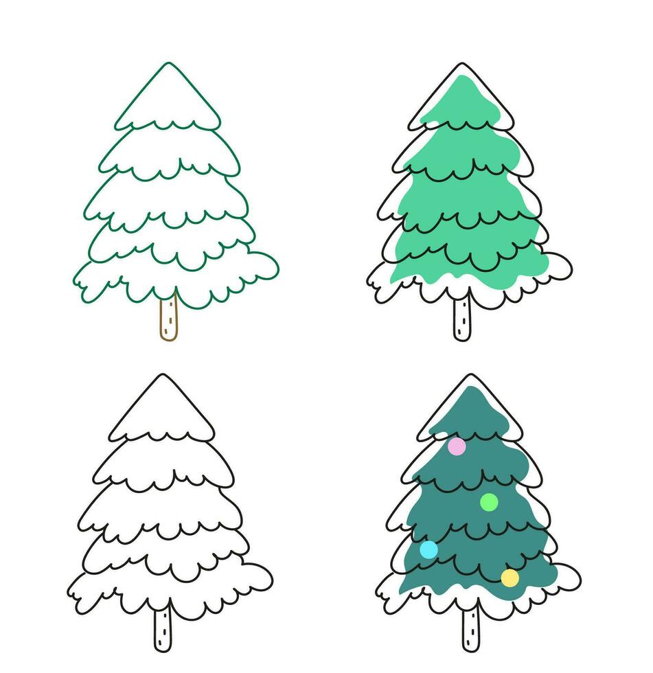 conifer pine fir christmas needle trees doodle vector illustration