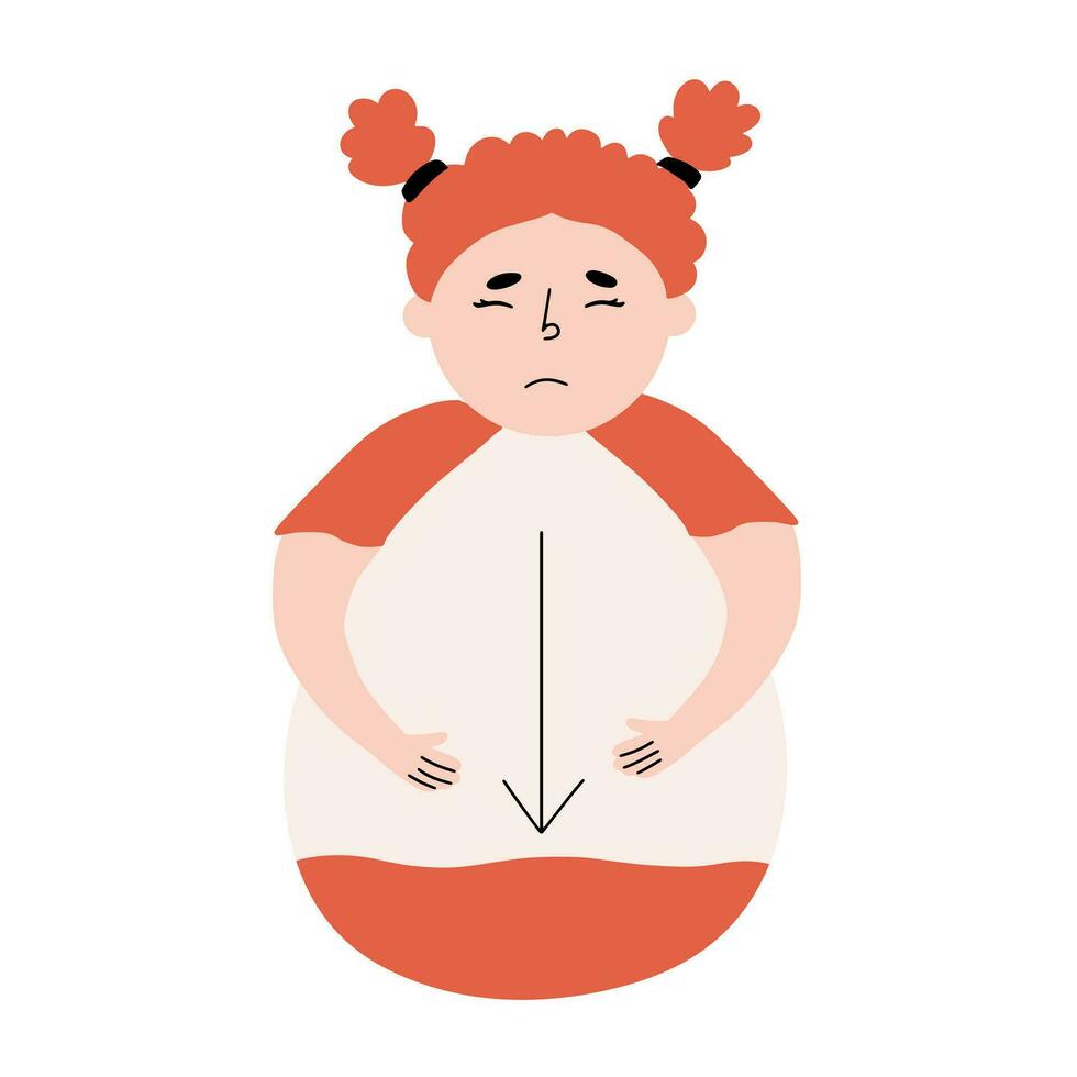 el concepto de anemia en un niño. niña sufrimiento desde hipoglucemia, bajo sangre azúcar. vector ilustración en mano dibujado estilo.