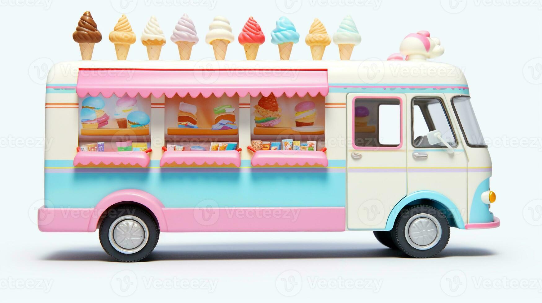 Displaying a 3D miniature Ice Cream Truck. Generative AI photo