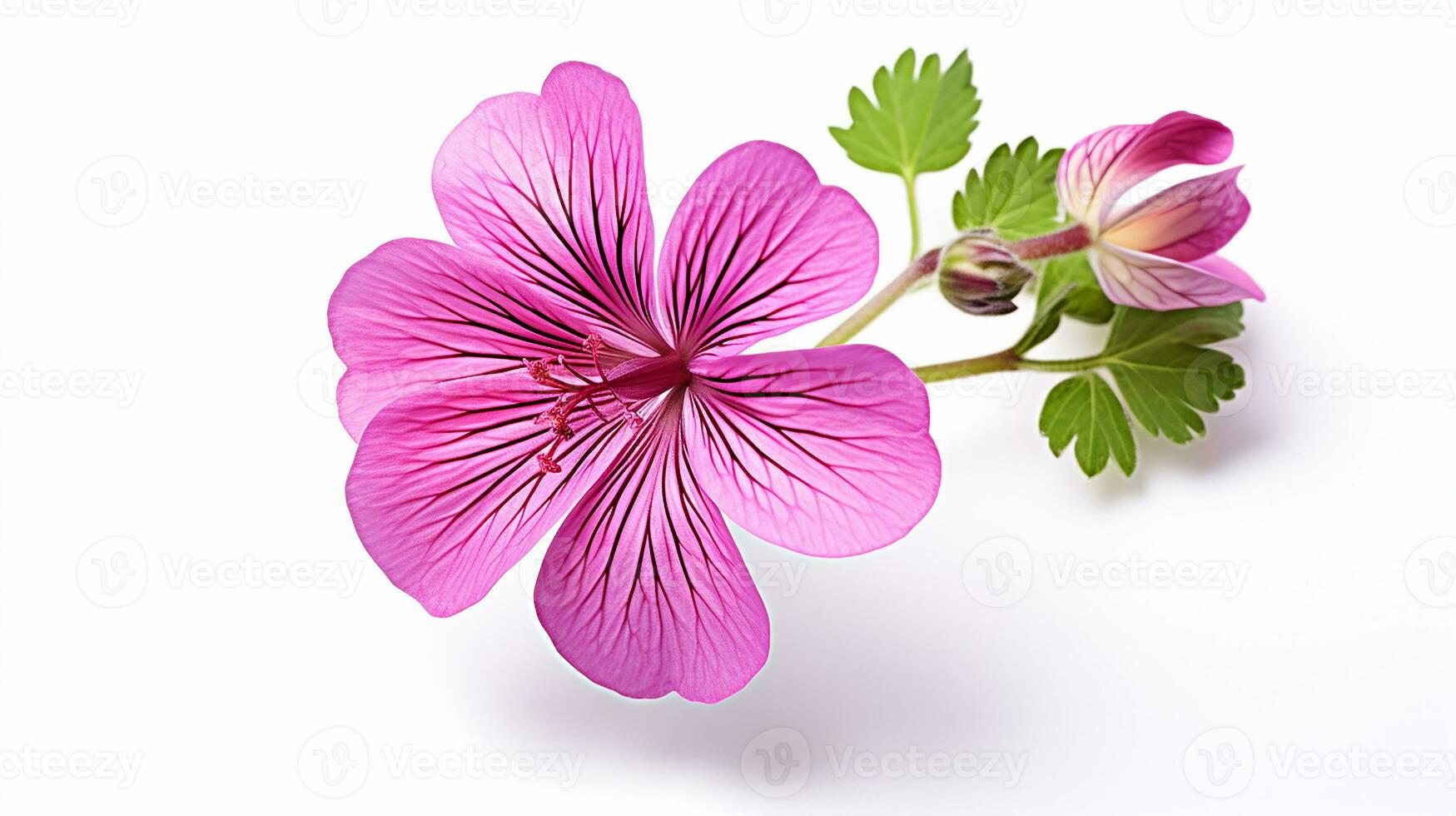 Photo of beautiful Geranium flower isolated on white background. Generative AI