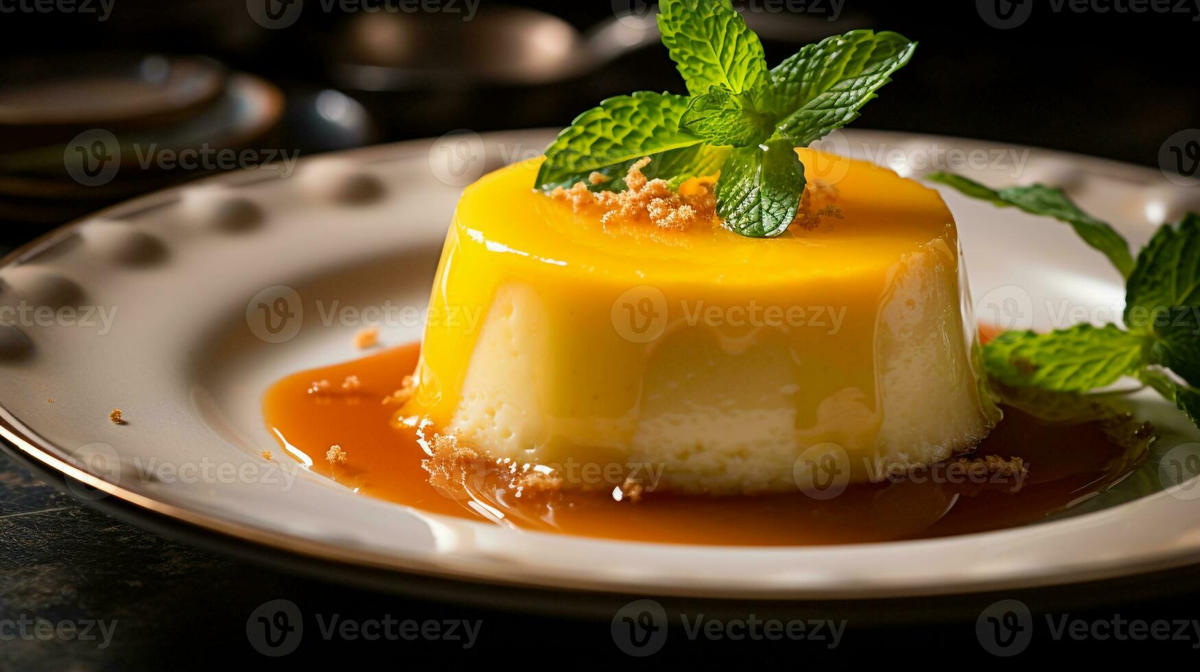 Photo of Coconut Flan as a dish in a high-end restaurant. Generative AI