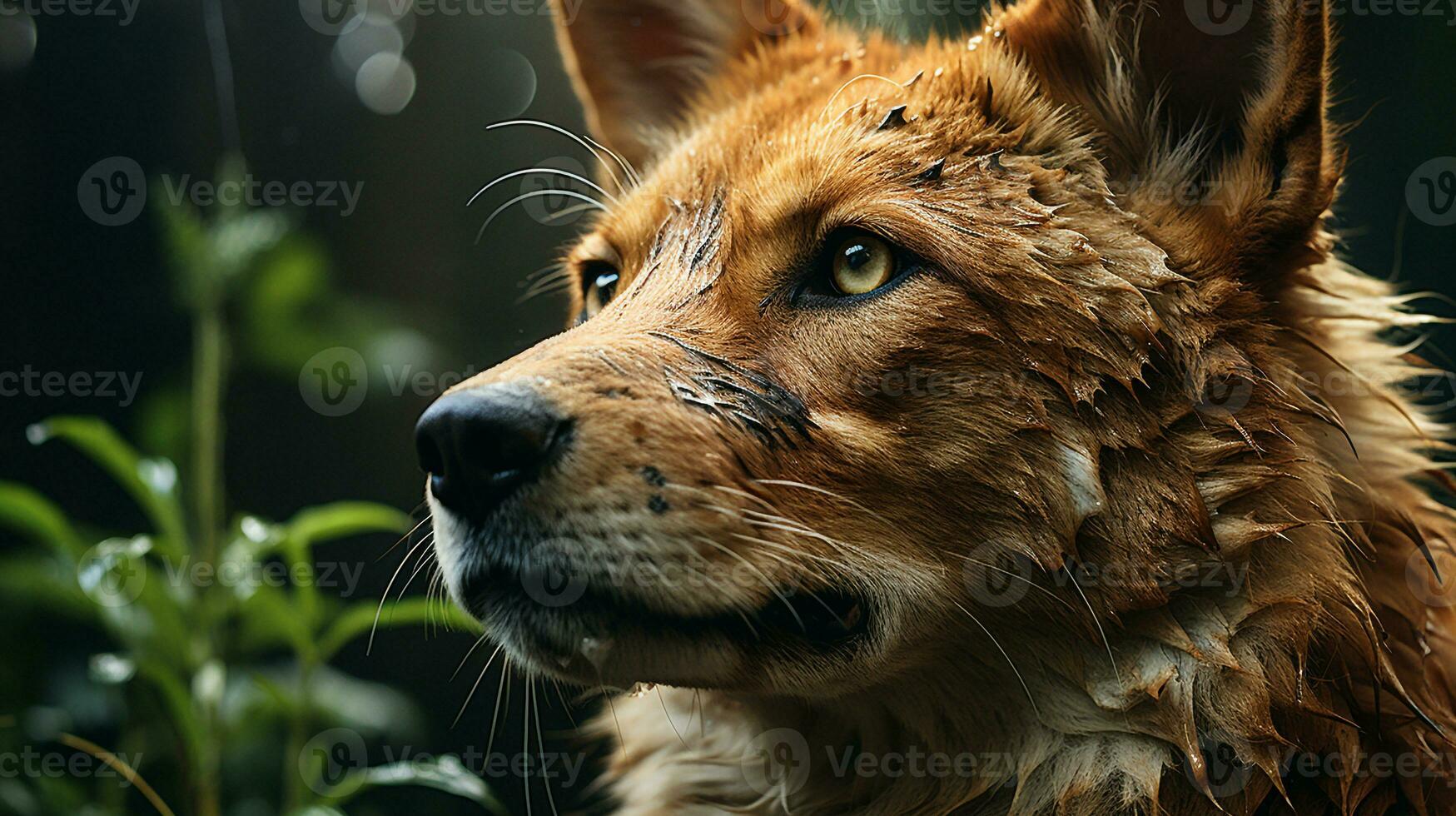 de cerca foto de un dingo mirando ninguna dirección en selva. generativo ai