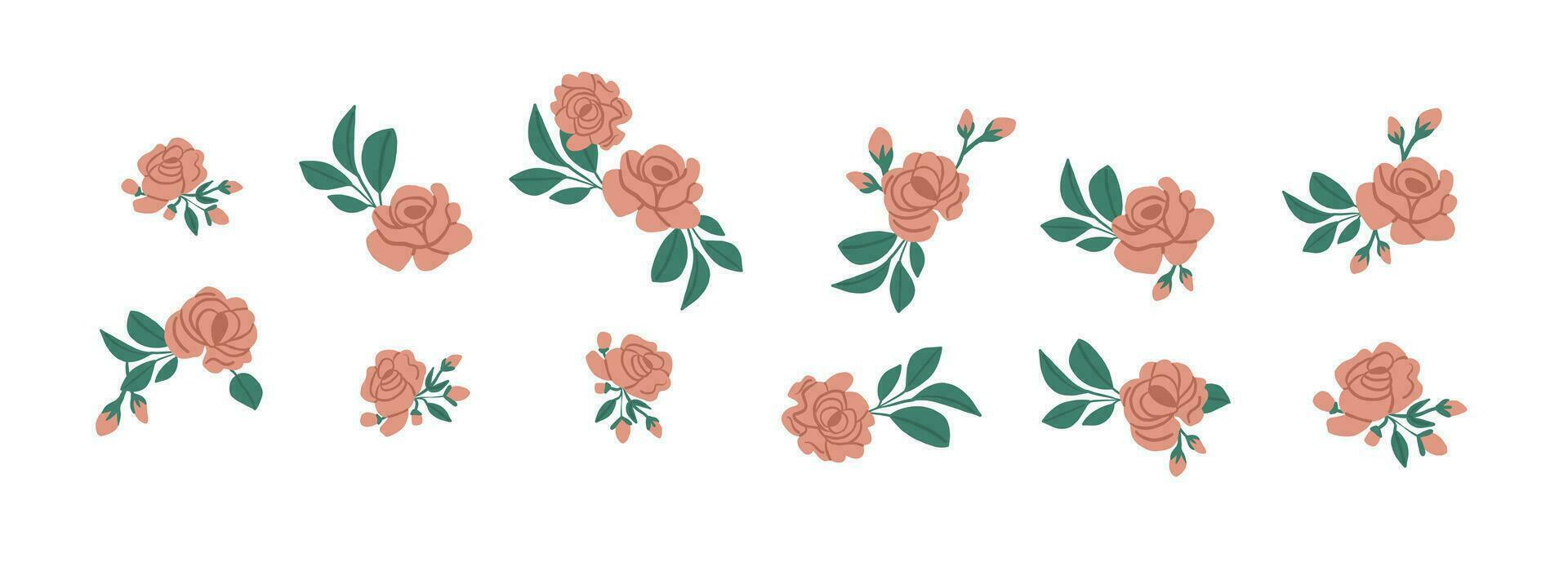 Vector set of pink roses petals isolated on white. Roses clipart