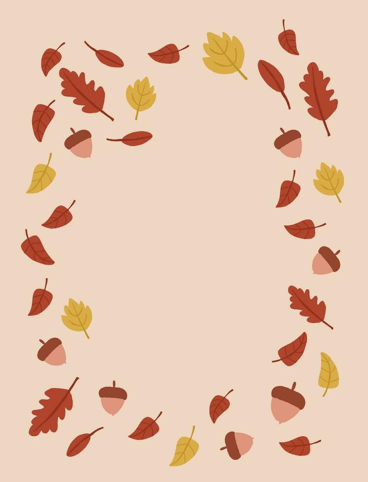 Autumn frame with colorful leaves, acorns. Autumn leaves round frame. Invitation background, autumn leaves background, perfect for postcard design vector