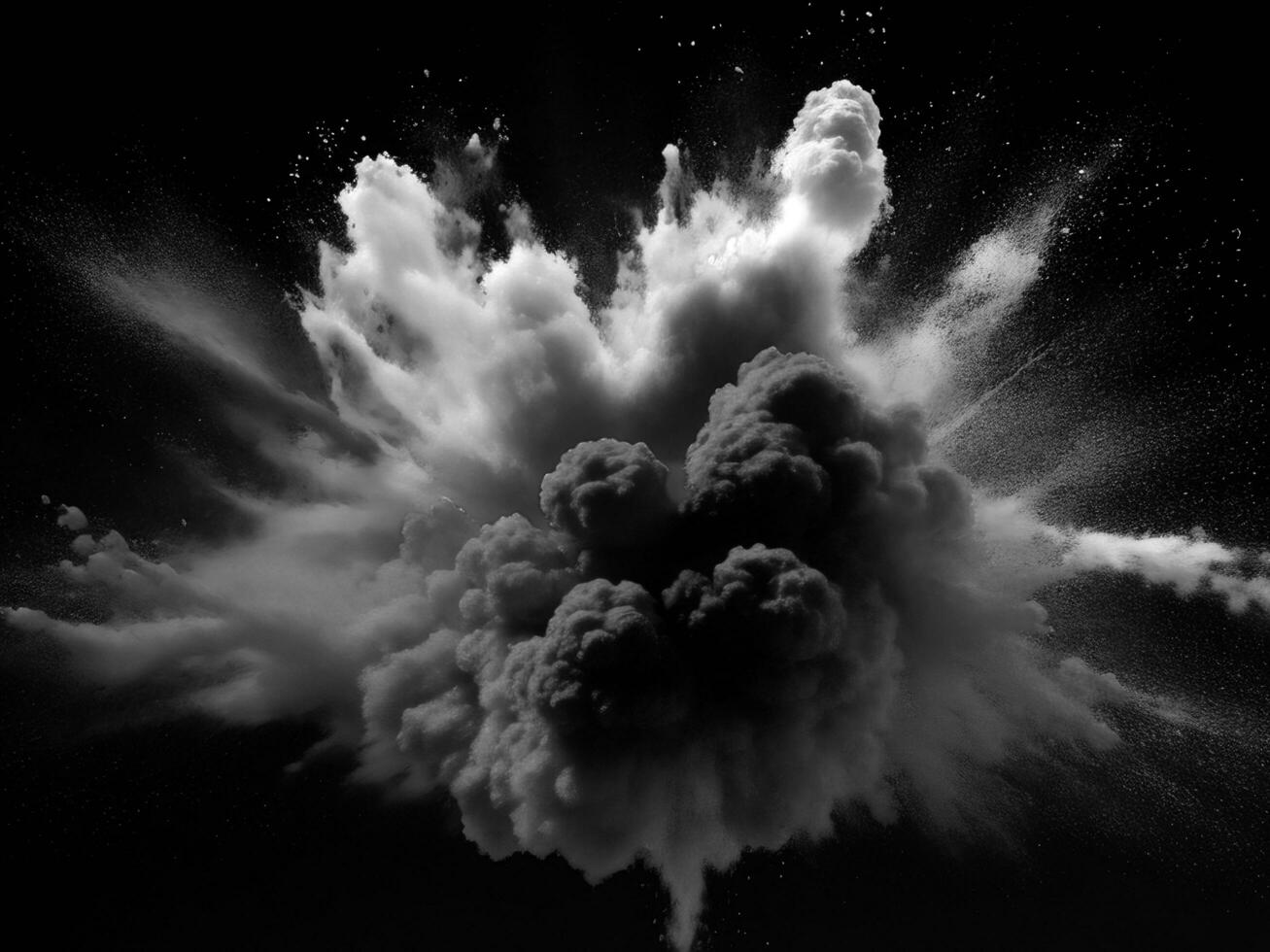 White powder explosion on black background photo