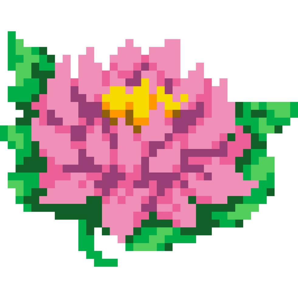 Flower cartoon icon in pixel style. vector