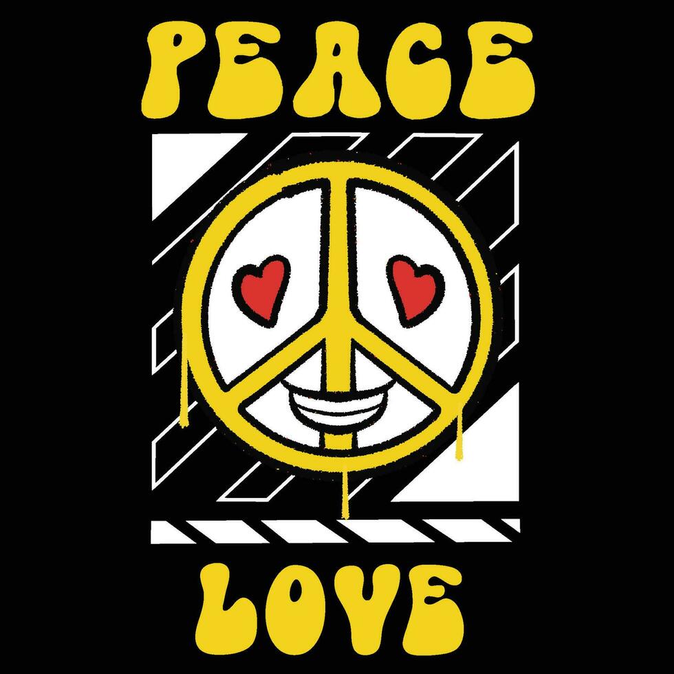 Graffiti peace logo street wear illustration with slogan peace love vector