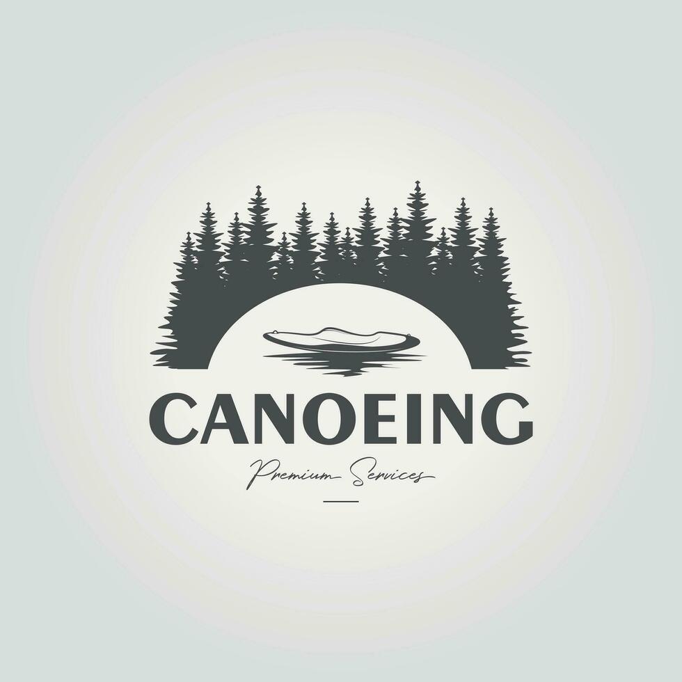 canoe in lake forest logo design, simple kayak adventurer illustration vector