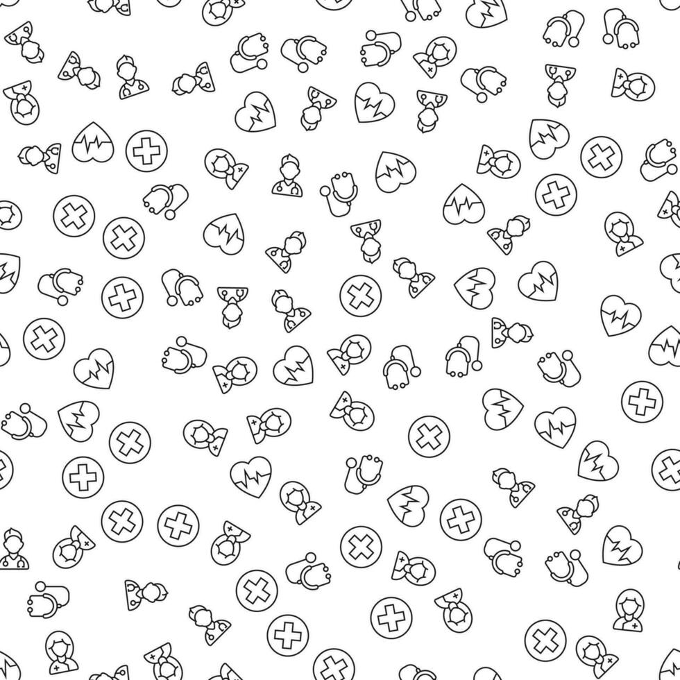 Heart, Cross, Doctor, Pulse, Nurse Seamless Pattern. Perfect for web sites, postcards, wrappers, stores, shops vector