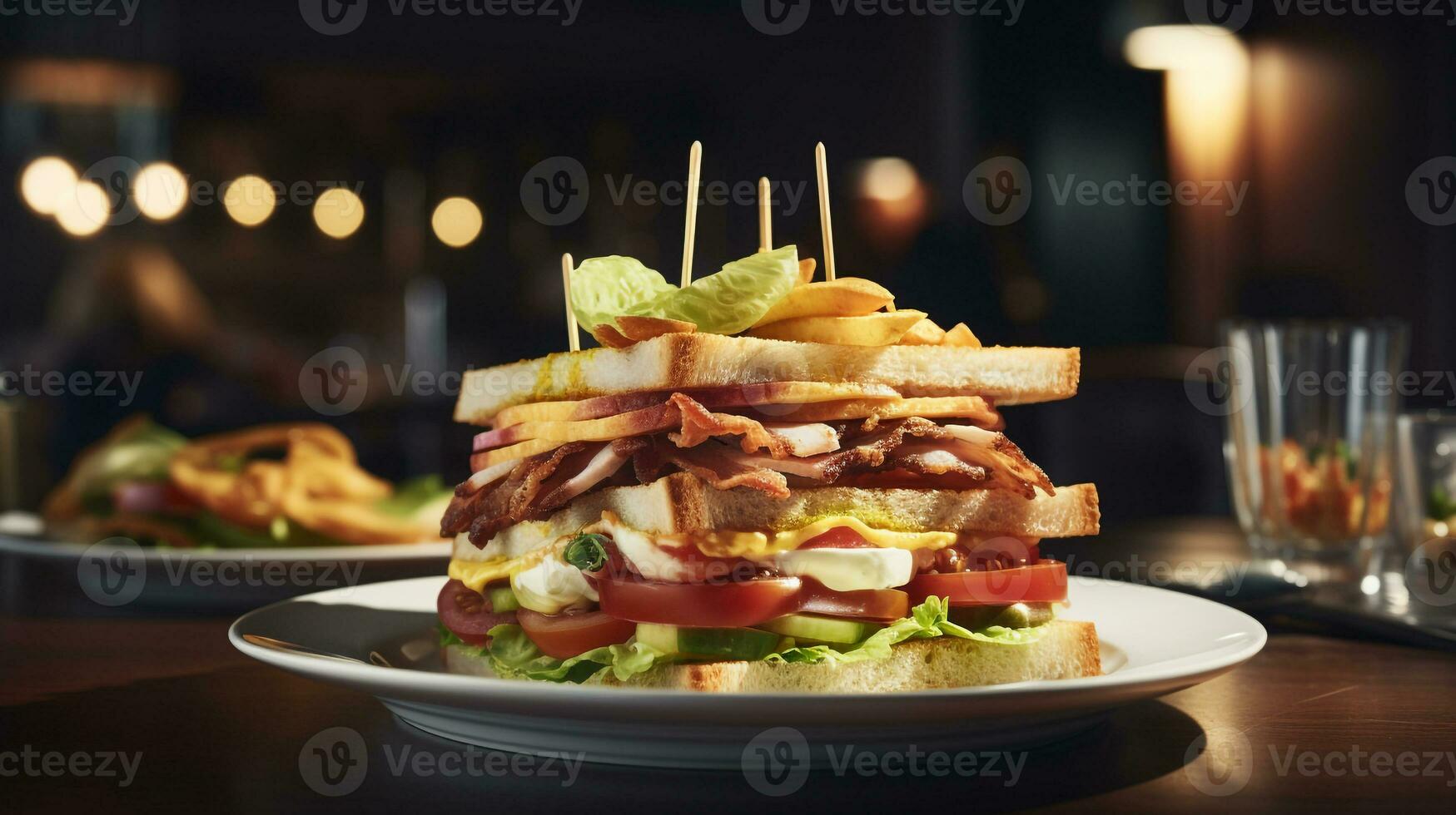 foto de club emparedado como un plato en un gama alta restaurante. generativo ai