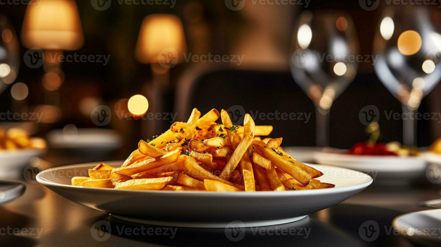 Photo of French Fries as a dish in a high-end restaurant. Generative AI