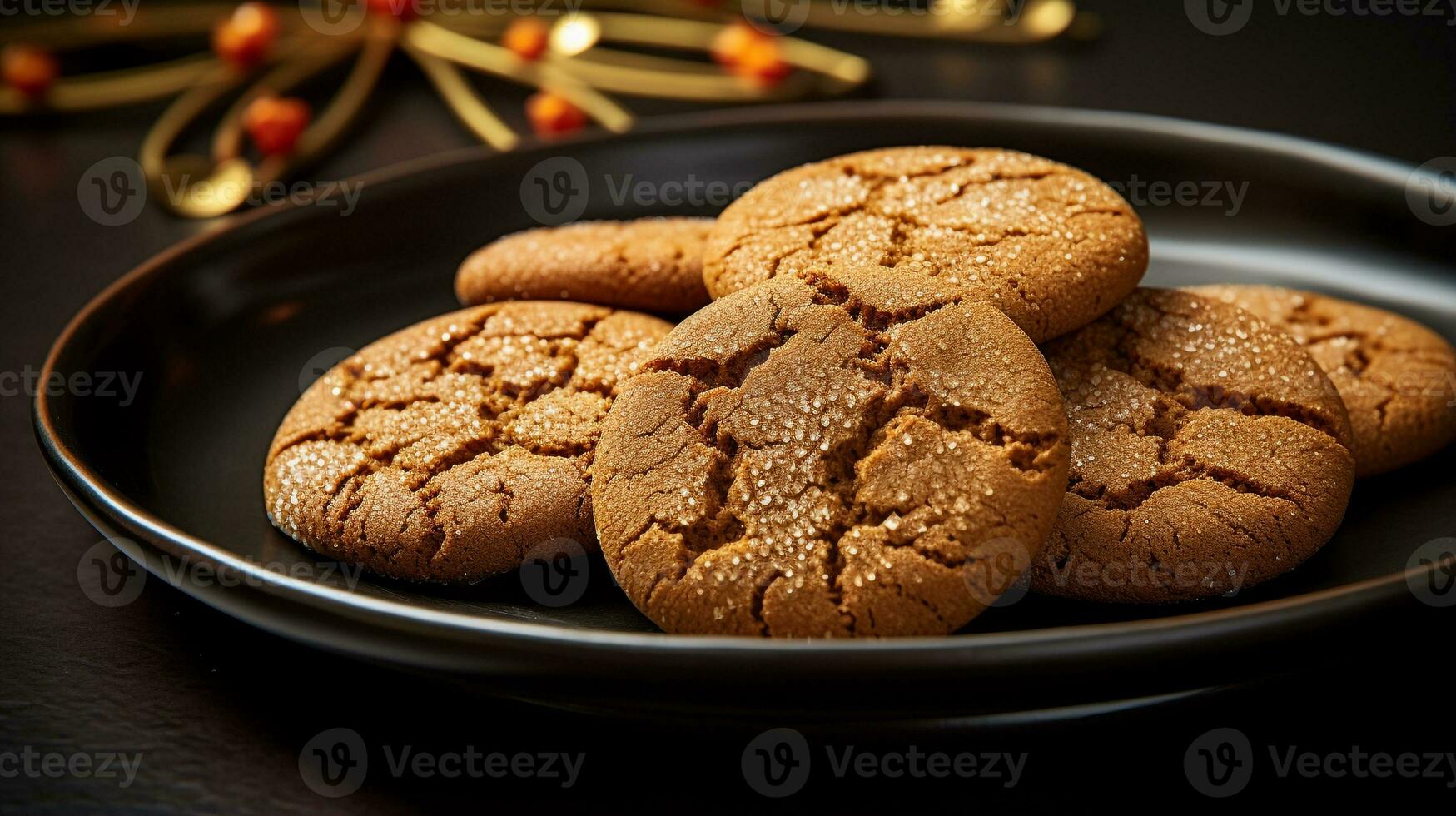 Photo of Ginger Molasses Cookies as a dish in a high-end restaurant. Generative AI