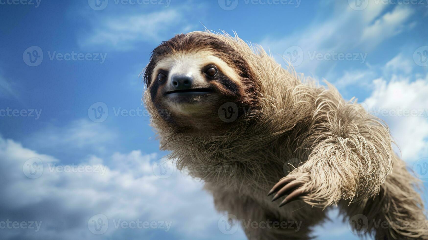 Photo of a Sloth under Blue Sky. Generative AI