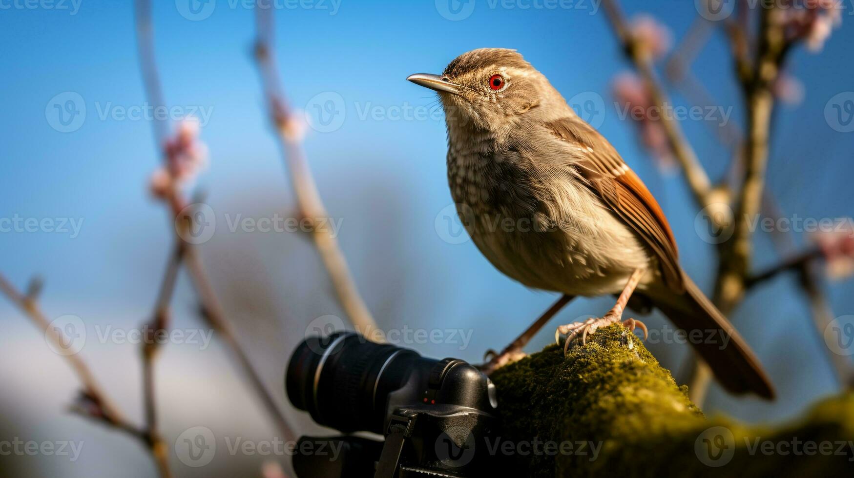 Photo of a Nightingale under Blue Sky. Generative AI