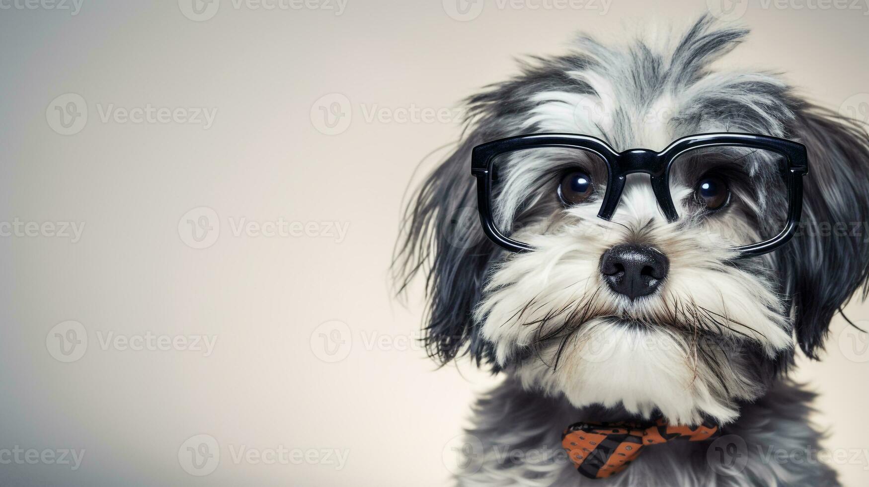 Photo of a Havanese dog using eyeglasses isolated on white background. Generative AI