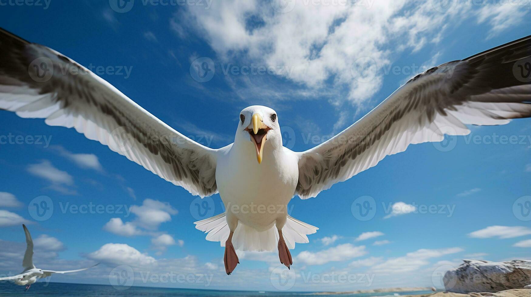 Photo of a Albatross under Blue Sky. Generative AI