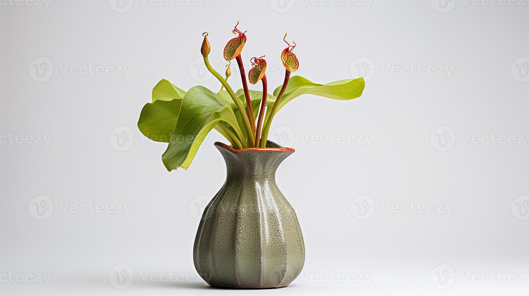 Photo of Pitcher Plant flower in pot isolated on white background. Generative AI