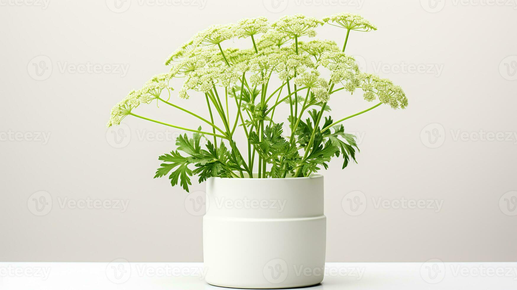 Photo of Queen Annes Lace flower in pot isolated on white background. Generative AI