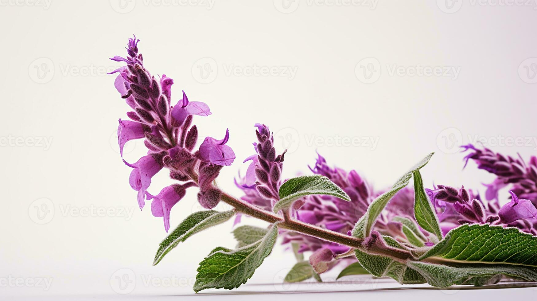 Photo of beautiful Salvia flower isolated on white background. Generative AI