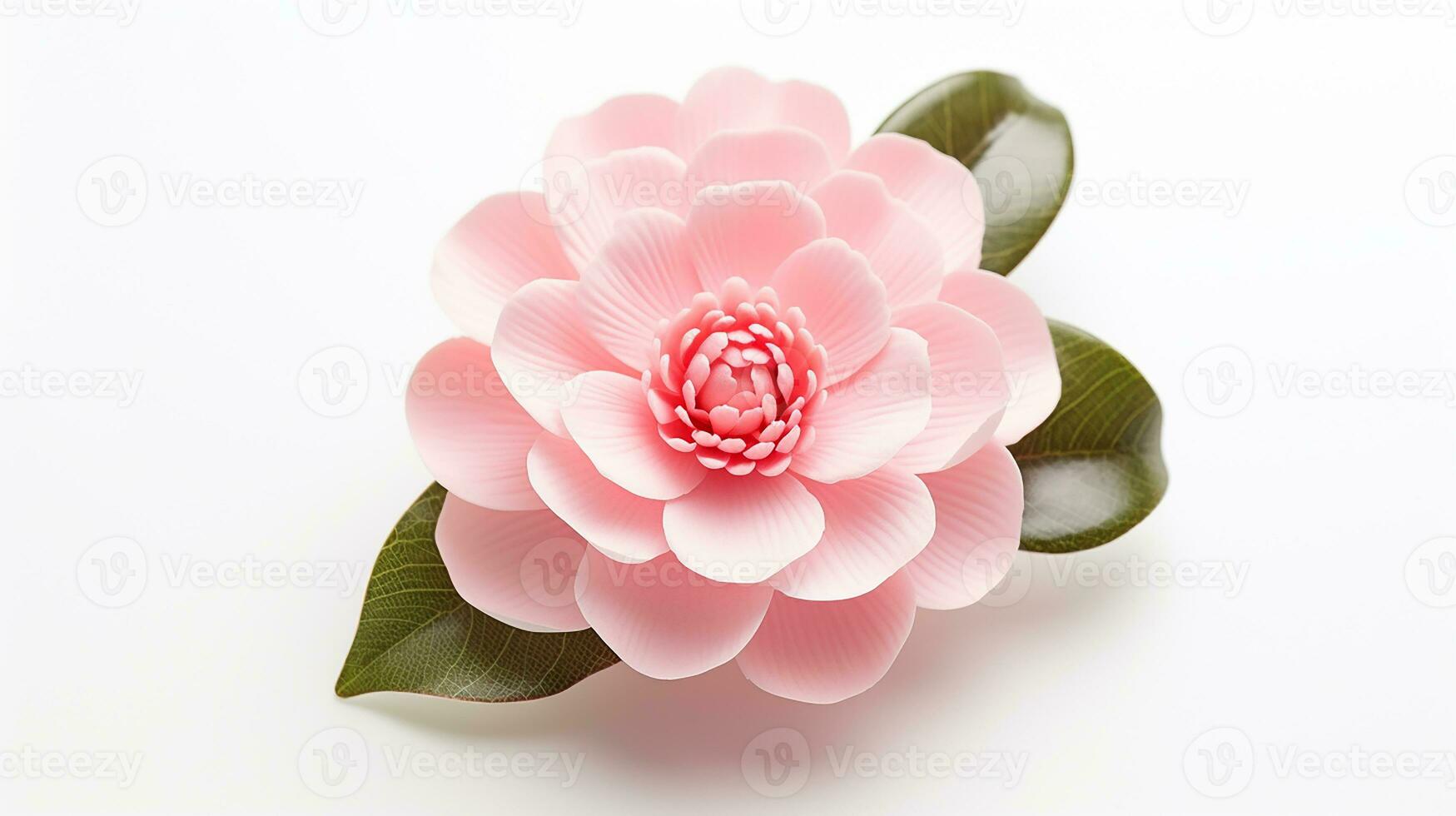 Photo of beautiful Camellia flower isolated on white background. Generative AI