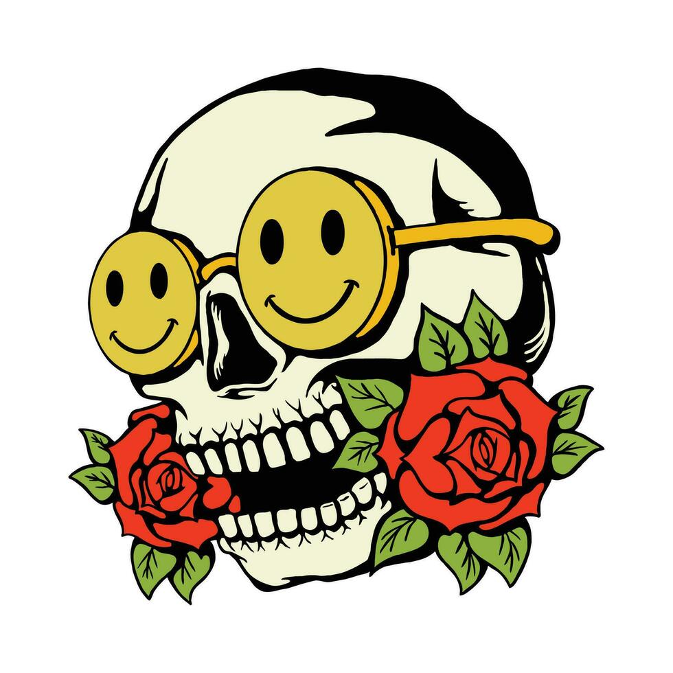 ilustración de cráneo con Rosa flor vector