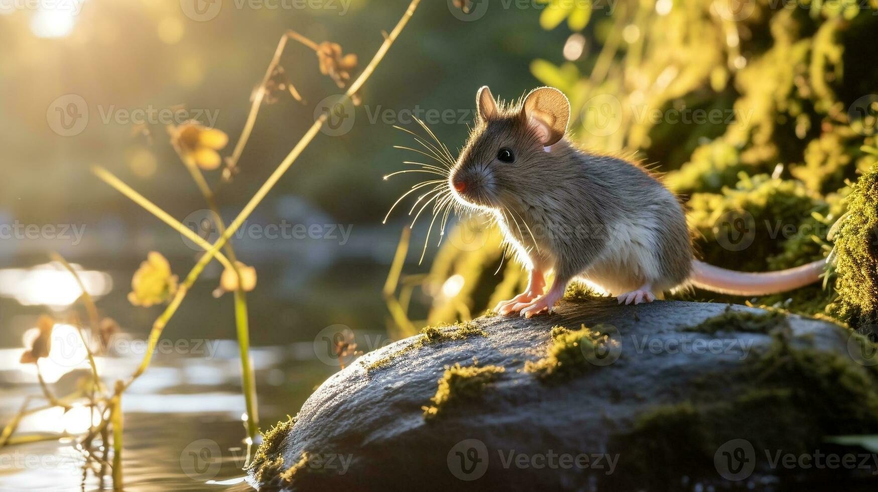 Close-up photo of a Mouse looking in their habitat. Generative AI
