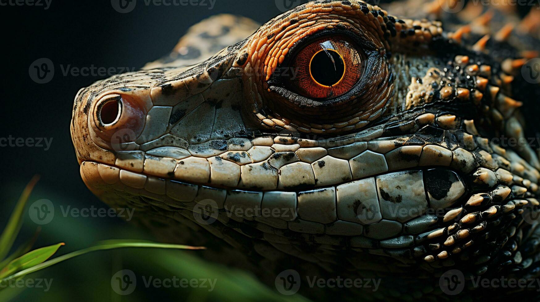 Close-up photo of a Monitor Lizard looking in their habitat. Generative AI